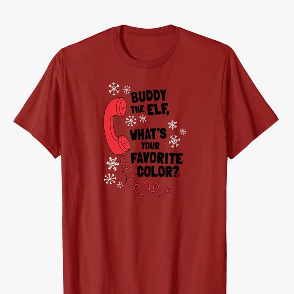 NEW Buddy the Elf -What’s your favorite color? Red Elf Movie T shirt